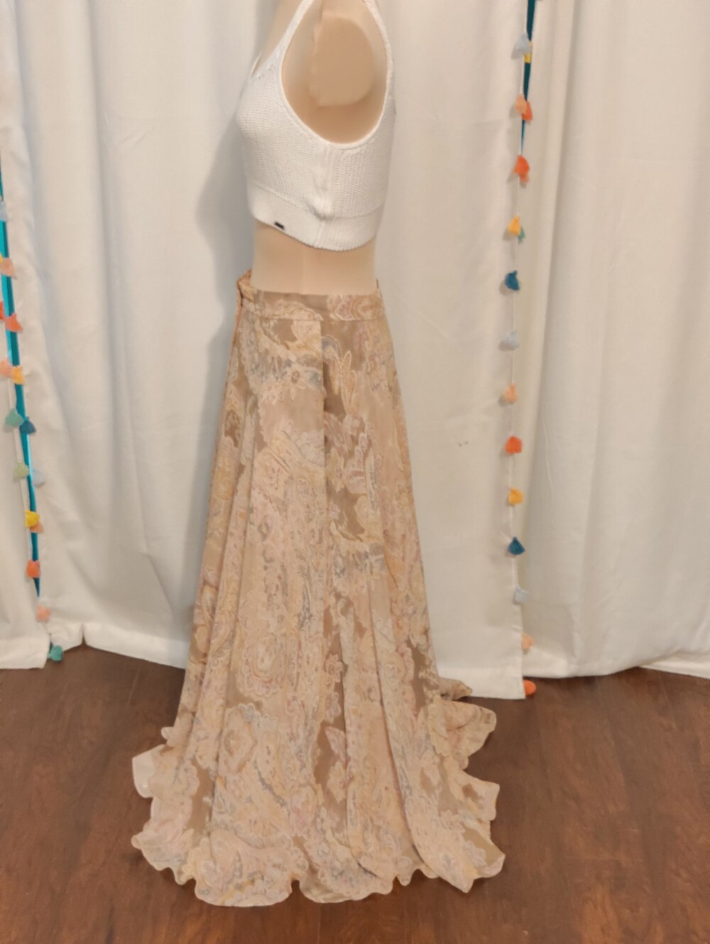 Y2K low slung Full Button Front 100% slinky Silk Floral  Maxi Skirt Vintage   S - Picture 5 of 9
